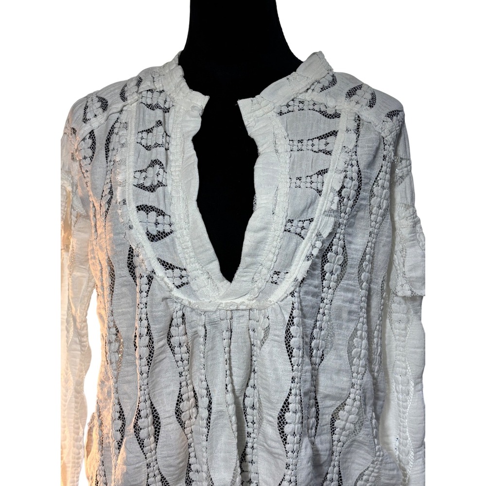 Free People Candy Shop White XS Lace Ruffle Sleeve Tunic Boho Festival‎ Top - Picture 7 of 16